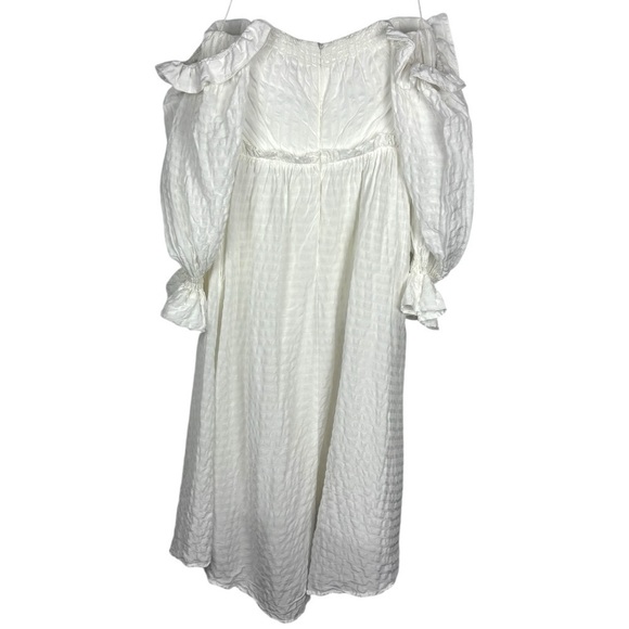 CULT GAIA SIMONA SEERSUCKER LINEN WHITE OFF THE SHOULDER BUTTON DOWN MIDI DRESS - Picture 6 of 15